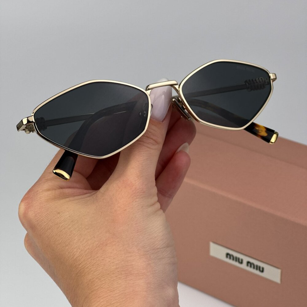 Miu Miu MU56ZS ZVN5S0 BRAND NEW Sunglasses Pale Gold Dark Grey Geometric Unisex